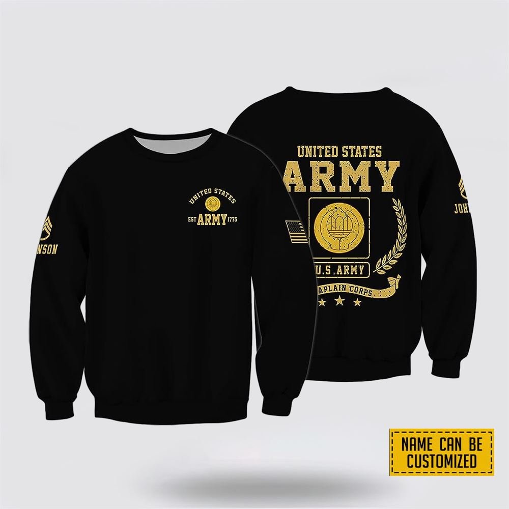 Custom Name Rank United State Army Chaplain Corps EST Army 1775 Crewneck Sweatshirt – For Military Personnel