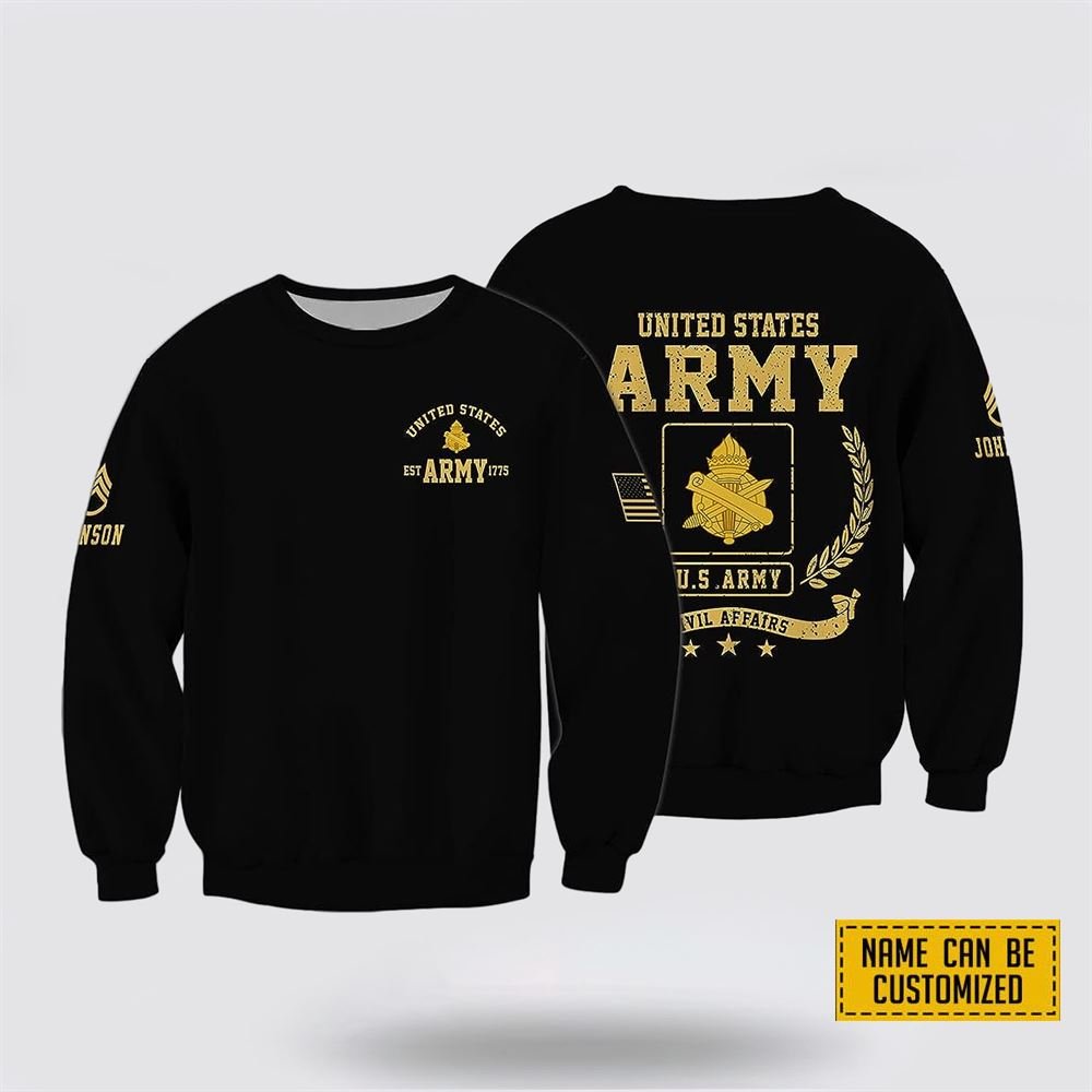 Custom Name Rank United State Army Civil Affairs EST Army 1775 Crewneck Sweatshirt – For Military Personnel