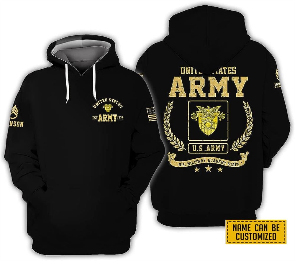 Custom Name Rank United State Army Military Academi Staff EST Army 1775 All Over Print 3D Hoodie – For Military Personnel Custom Name Rank United State Army Military Academi Staff EST Army 1775 All Over Print 3D Hoodie – For Military Personnel