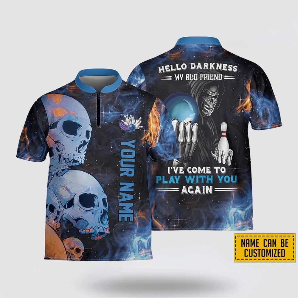 Custom Name Skull Hello Darkness My Old Friend Bowling Jersey Shirt – Perfect Gift for Bowling Fans