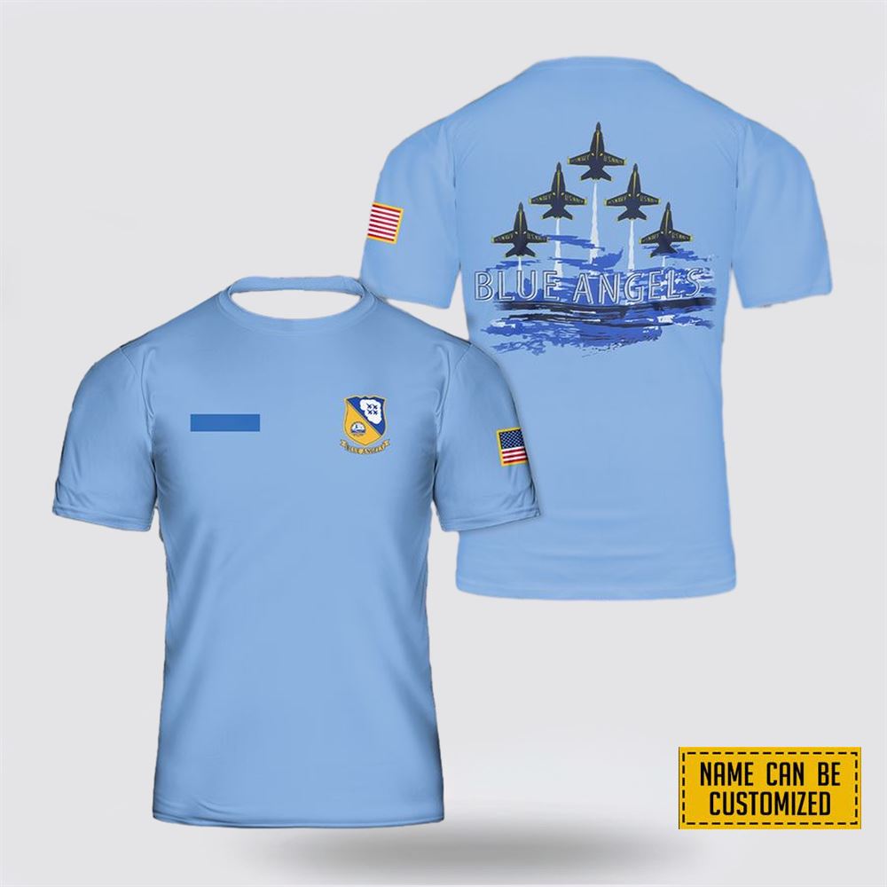 Custom Name US Navy Blue Angels 3D Printed T Shirt – Gifts For Navy Soldiers