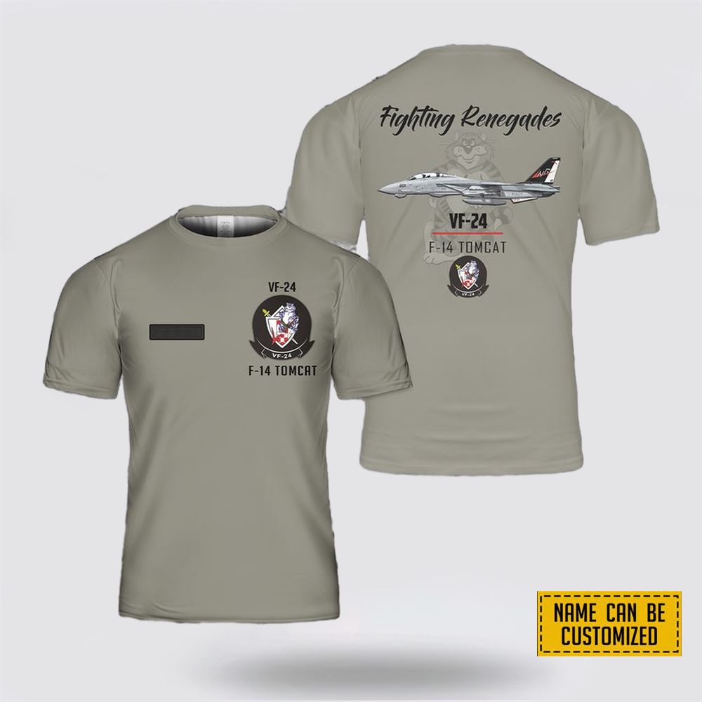 Custom Name US Navy F-14 Tomcat Of VF-24 Fighting Renegades T Shirt 3D – Gifts For Navy Soldiers