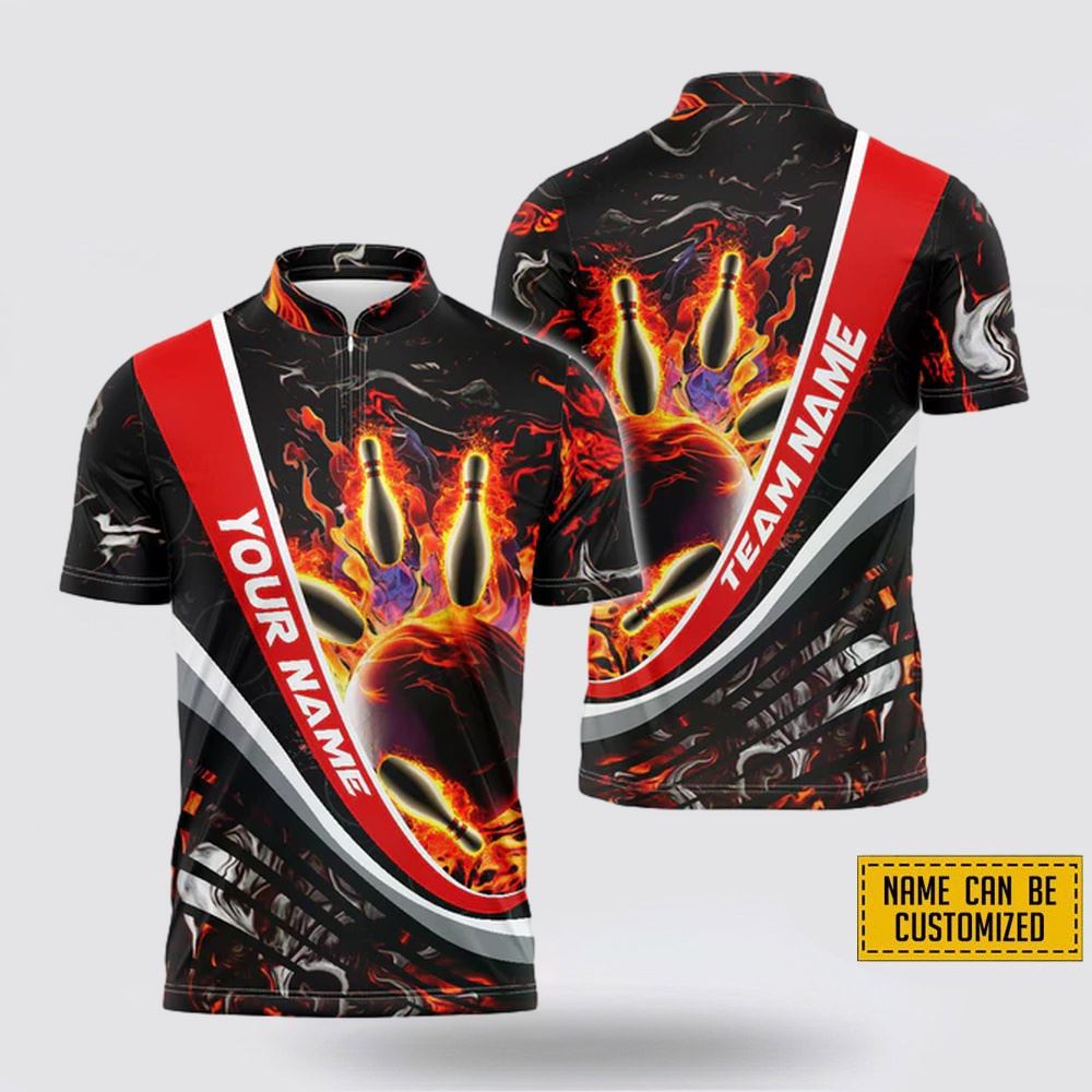 Customized Name And Team Flaming Magma Bowling Pins Multicolor Option Jersey Shirt – Gift For Bowling Enthusiasts