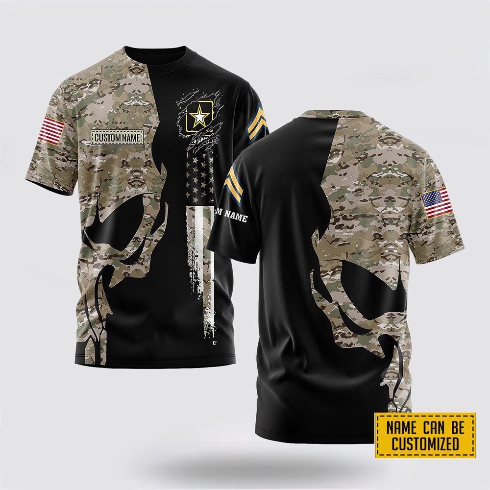 Customized US Army Skull All Over Print 3D T Shirt – For Military Personnel
