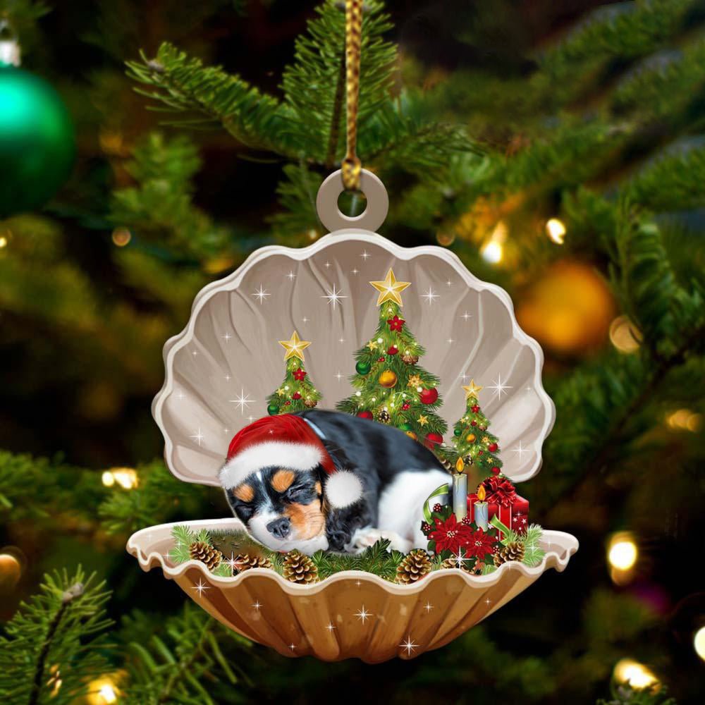 Cute Cavalier King Charles Spaniel Sleeping In Pearl Dog Christmas Ornament Flat ,Christmas Shape Ornament, Happy Christmas Ornament
