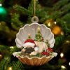 Cute Poodle Sleeping In Pearl Dog Christmas Ornament Flat ,Christmas Shape Ornament, Happy Christmas Ornament