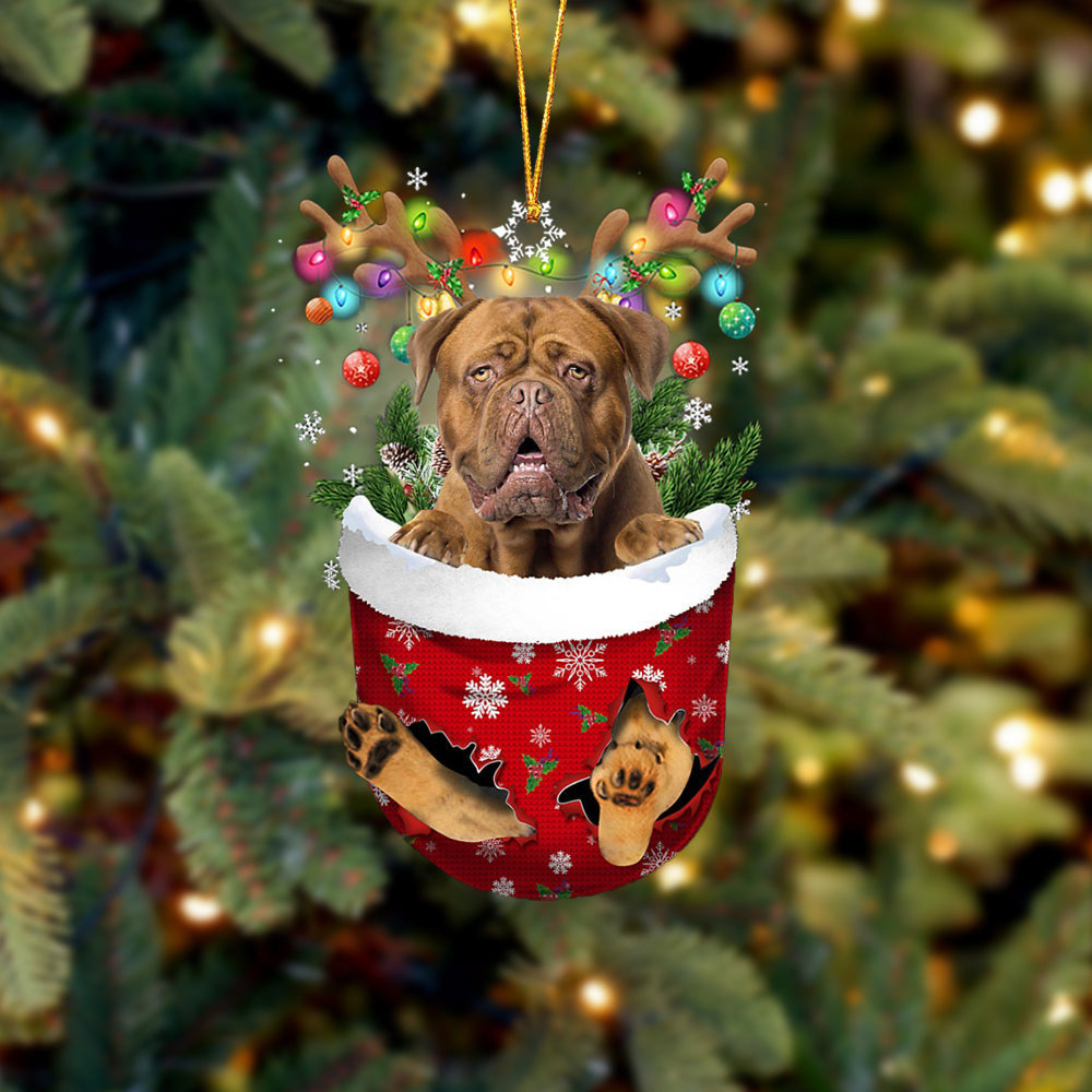 Dogue De Bordeaux In Snow Pocket Christmas Ornament – Flat Acrylic Dog Ornament