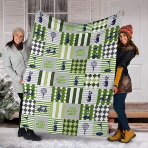 Eat Sleep Golf Patterns Fleece Throw Blanket&hellip;