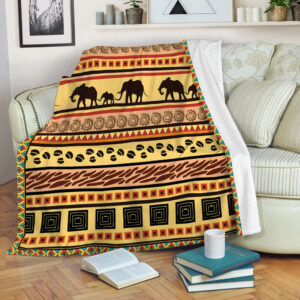Elephant African Ethnic Motifs Fleece Throw Blanket&hellip;