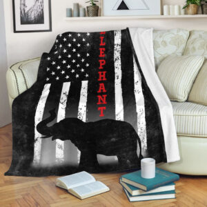 Elephant American Usa Flag Black Fleece Throw&hellip;