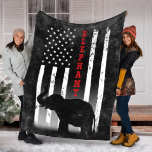 Elephant American Usa Flag Black Fleece Throw&hellip;
