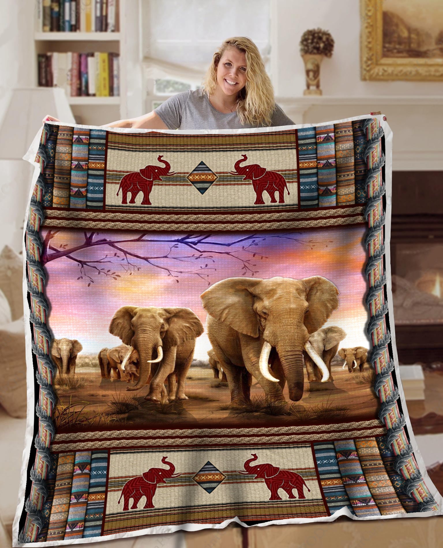 Elephant Burlap Fabric Create Fleece Throw Blanket – Soft And Cozy Blanket – Best Weighted Blanket For Adults