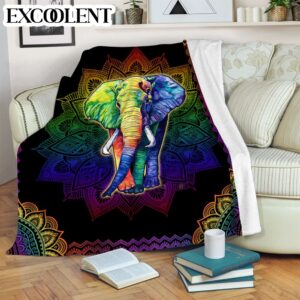 Elephant Colorful Mandala Fleece Throw Blanket –&hellip;