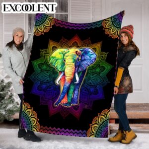 Elephant Colorful Mandala Fleece Throw Blanket –&hellip;