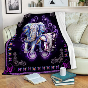 Elephant Floral Frame Purple Fleece Throw Blanket&hellip;