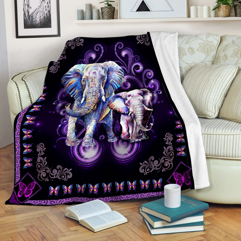 Elephant Floral Frame Purple Fleece Throw Blanket – Soft And Cozy Blanket – Best Weighted Blanket For Adults
