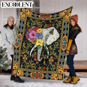 Elephant Flower Fleece Throw Blanket – Soft&hellip;
