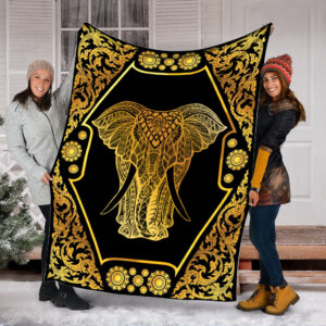 Elephant Gold Mandala Fleece Throw Blanket –&hellip;
