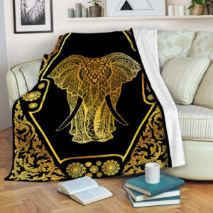 Elephant Gold Mandala Fleece Throw Blanket –&hellip;