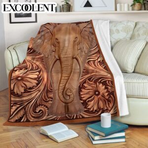 Elephant Leather Carving Fleece Throw Blanket –&hellip;