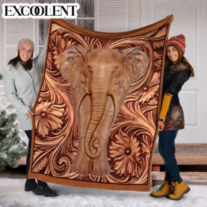 Elephant Leather Carving Fleece Throw Blanket –&hellip;