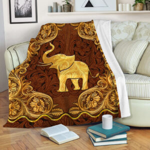 Elephant Leather Carving Gold Fleece Throw Blanket&hellip;