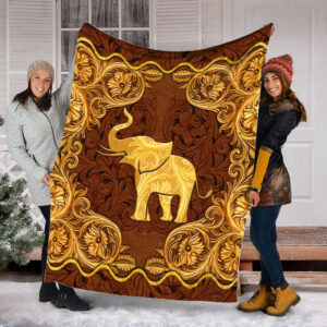 Elephant Leather Carving Gold Fleece Throw Blanket&hellip;