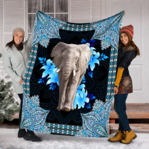 Elephant Mandala Blue Flowers Fleece Throw Blanket&hellip;