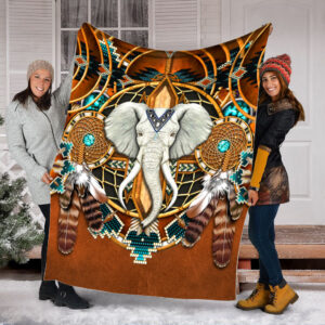 Elephant Native American Leather Fleece Throw Blanket&hellip;