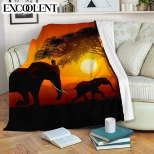 Elephant Sunset Fleece Throw Blanket – Soft&hellip;