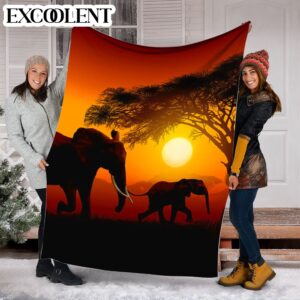 Elephant Sunset Fleece Throw Blanket – Soft&hellip;