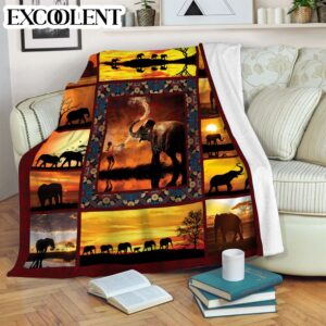 Elephant Sunset Premium Fleece Throw Blanket –&hellip;