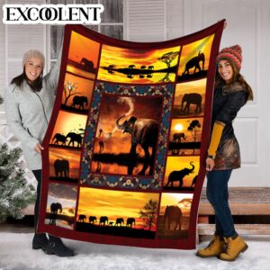 Elephant Sunset Premium Fleece Throw Blanket –&hellip;
