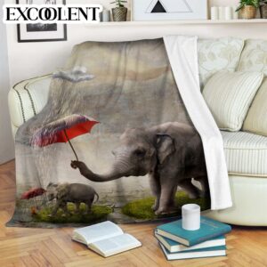 Elephant Under Umbrella Fleece Throw Blanket –&hellip;
