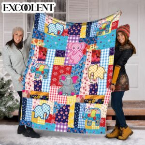 Elephants And Flower Fabric Fleece Throw Blanket&hellip;