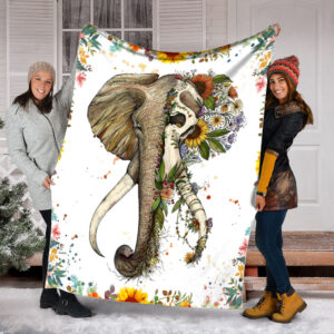 Elephants Flower Art Fleece Throw Blanket –&hellip;