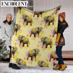 Elephants Watercolor Yellow Fleece Throw Blanket –&hellip;