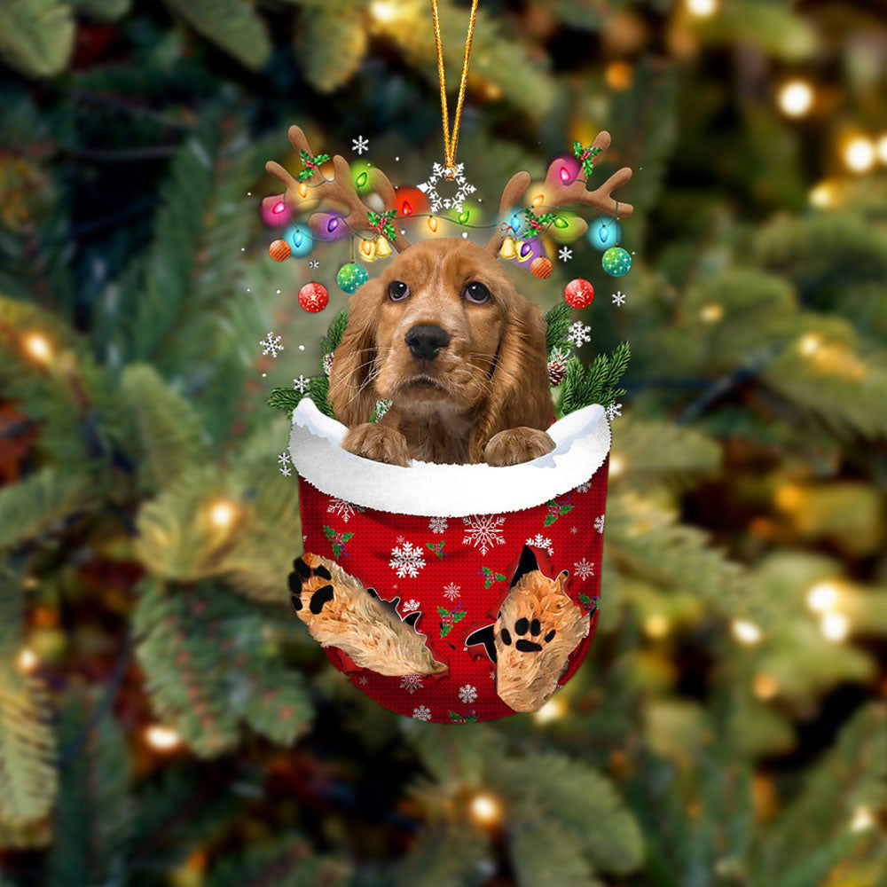 English Cocker Spaniel In Snow Pocket Christmas Ornament – Flat Acrylic Dog Ornament