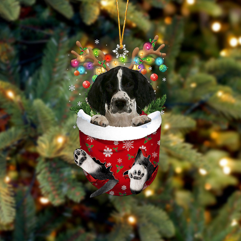 English Springer Spaniel  In Snow Pocket Christmas Ornament – Flat Acrylic Dog Ornament