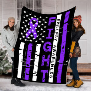 Epilepsy Awareness Fight Usa Flag Fleece Throw&hellip;