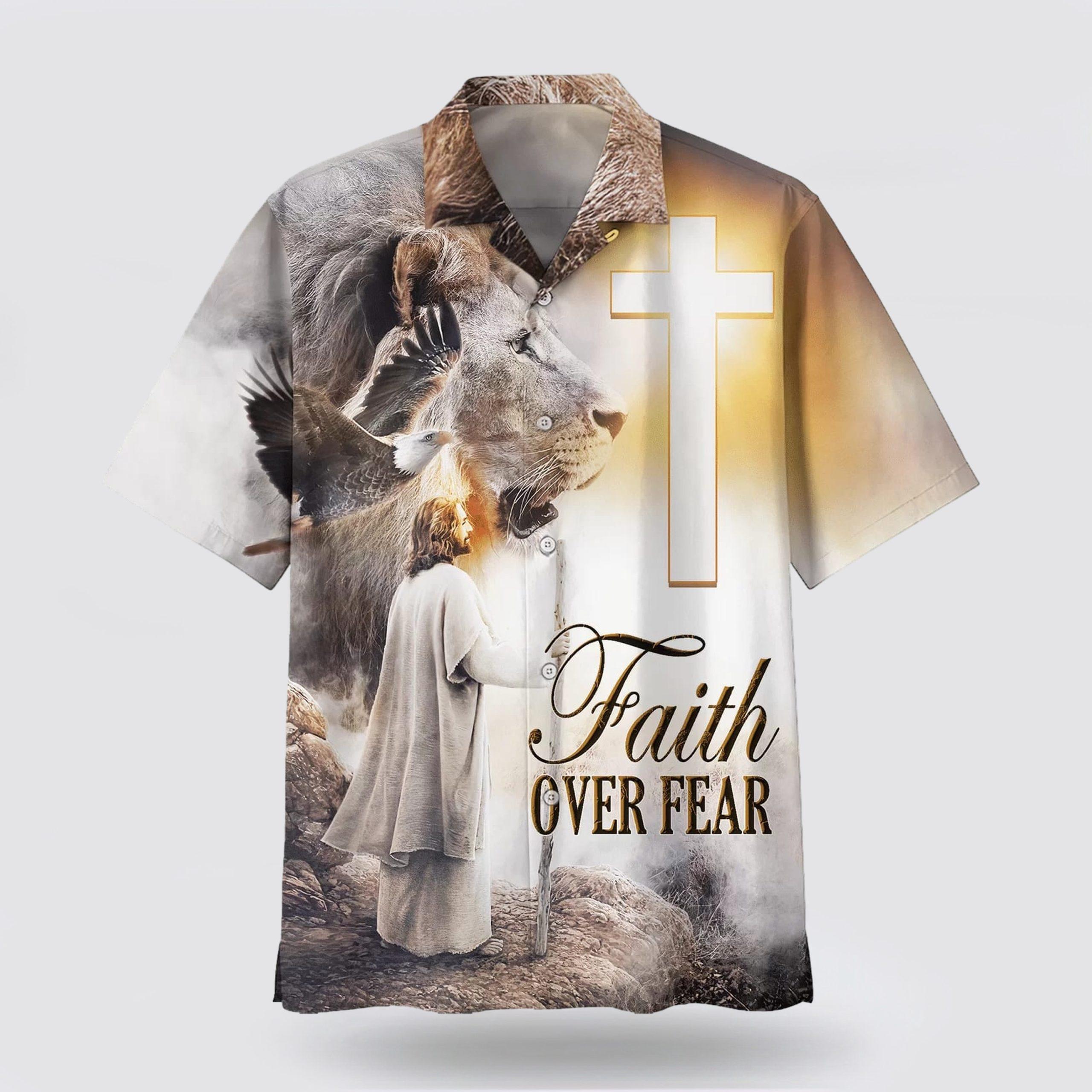 Faith Over Fear Hawaiian Shirt Jesus And The Lion Hawaiian Shirts – Gifts For People Who Love Jesus