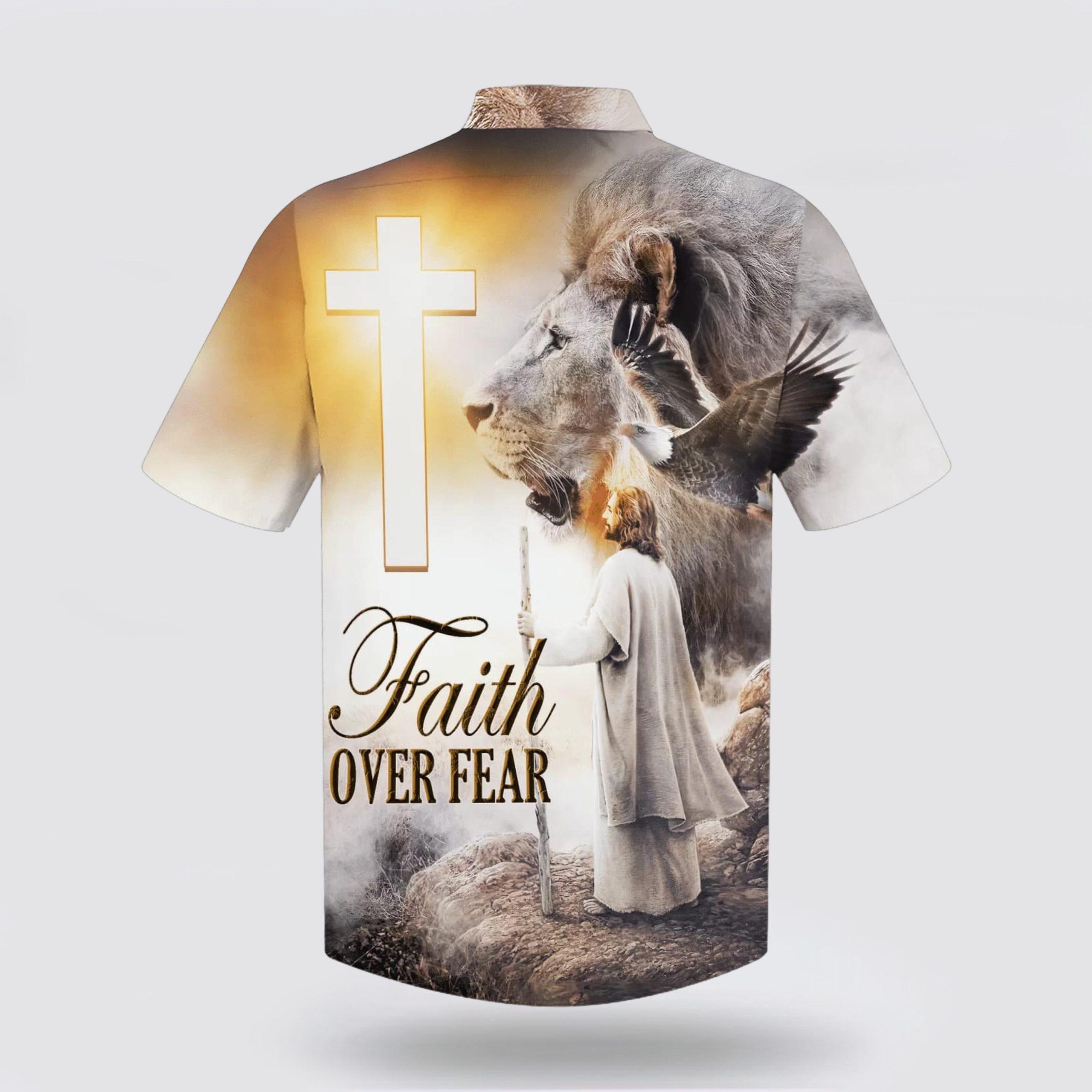 Faith Over Fear Hawaiian Shirt Jesus And The Lion Hawaiian Shirts – Gifts For People Who Love Jesus
