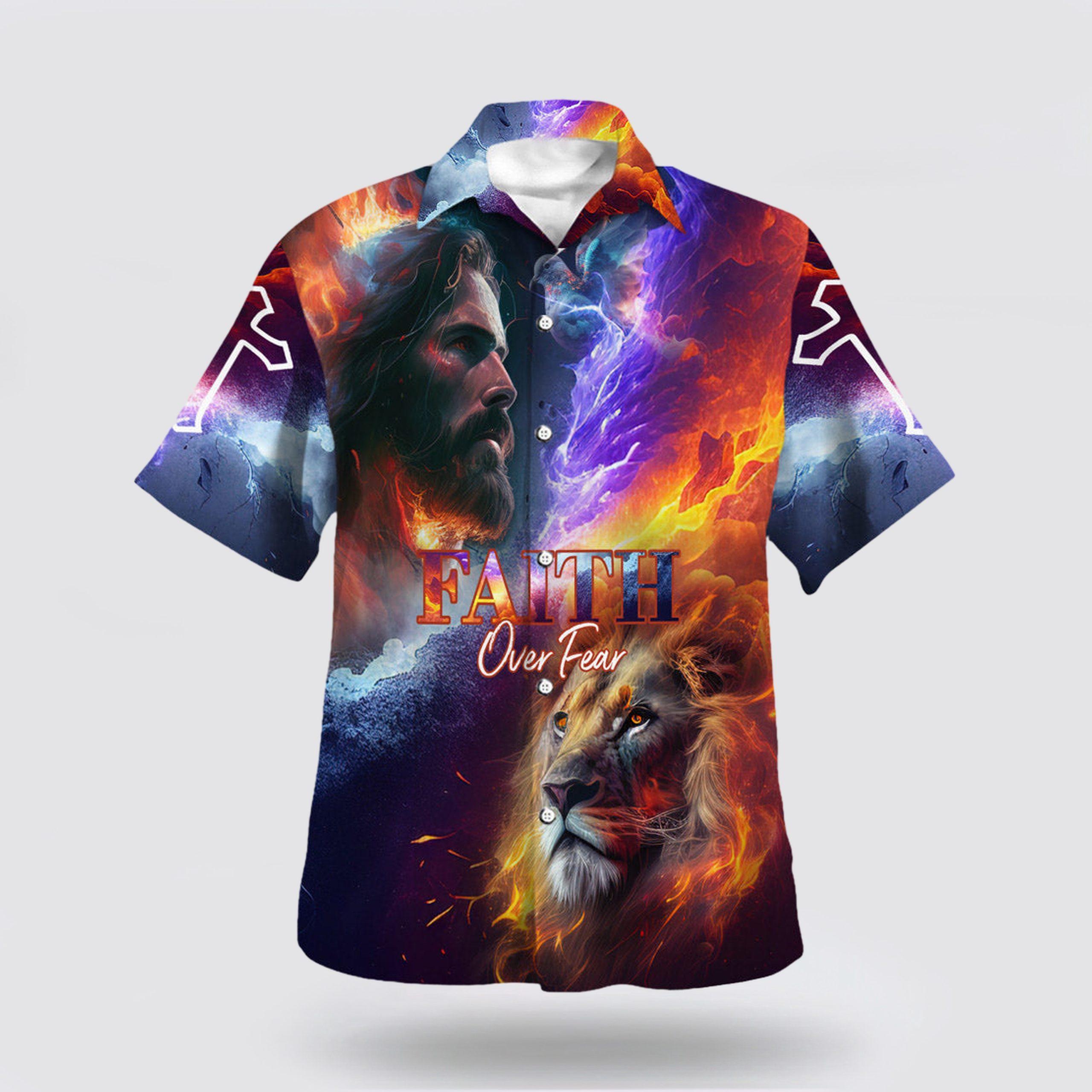 Faith Over Fear Jesus Lion Of Judah Hawaiian Shirts – Gifts For People Who Love Jesus