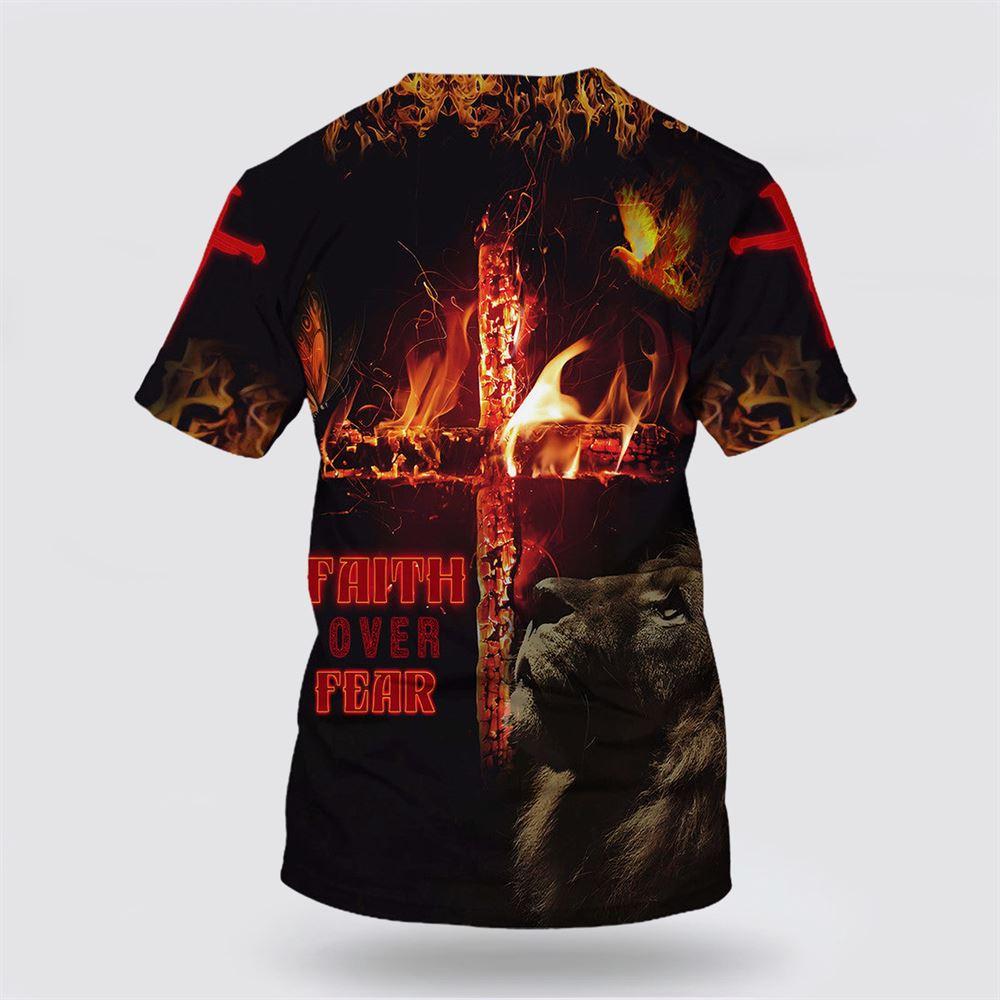 Faith Over Fear Lion Cross All Over Print 3D T Shirt For Men – Gifts For Jesus Lovers