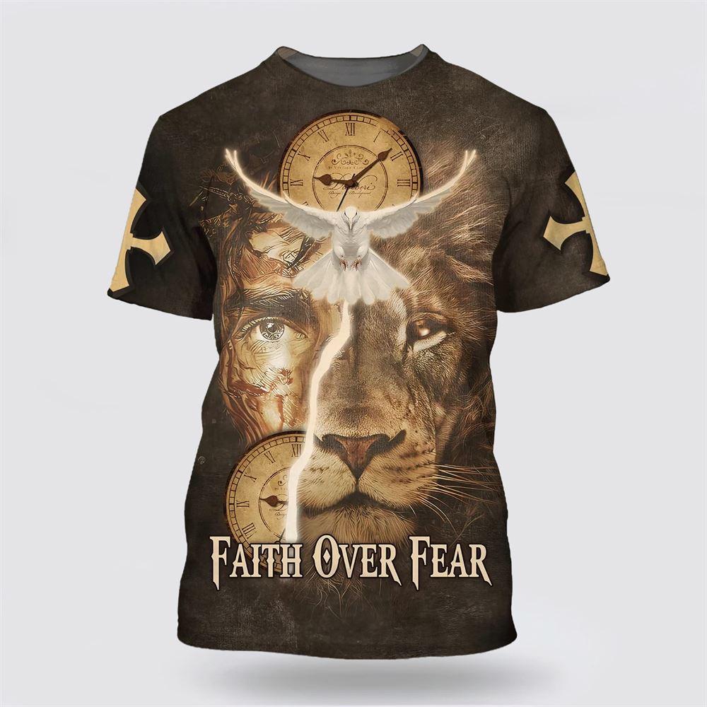Faith Over Fear Lion Dove All Over Print 3D T Shirt – Gifts For Jesus Lovers