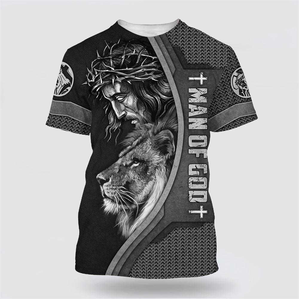 Faith Over Fear Shirts Jesus Crown Of Thorns And Lion All Over Print 3D T Shirt – Gifts For Jesus Lovers