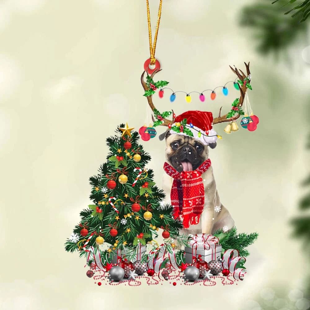 Fawn Pug Christmas Tree Gift Hanging Christmas Plastic Hanging Ornament – Holiday Ornaments