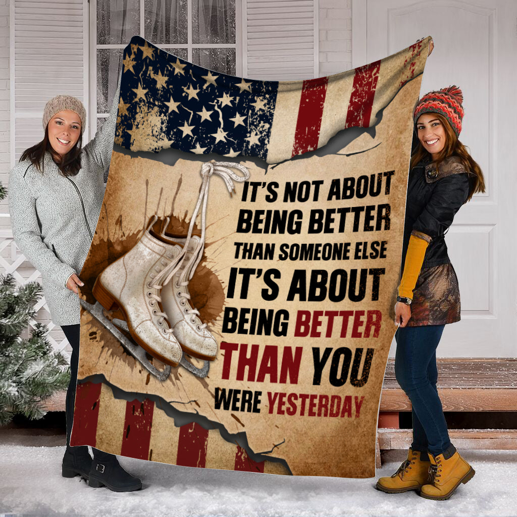 Figure Skating It’s About Being Better Than You Were Yesterday Fleece Throw Blanket – Throw Blankets For Couch – Soft And Cozy Blanket