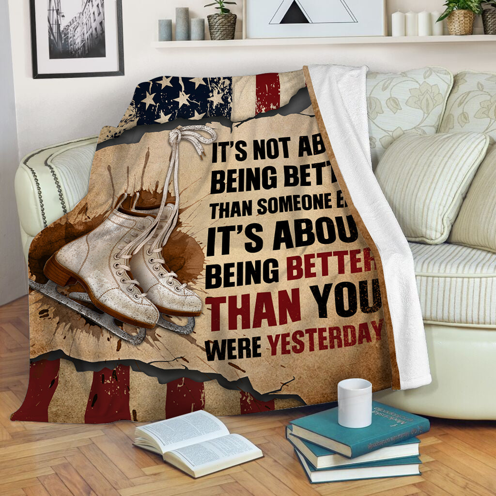 Figure Skating It’s About Being Better Than You Were Yesterday Fleece Throw Blanket – Throw Blankets For Couch – Soft And Cozy Blanket
