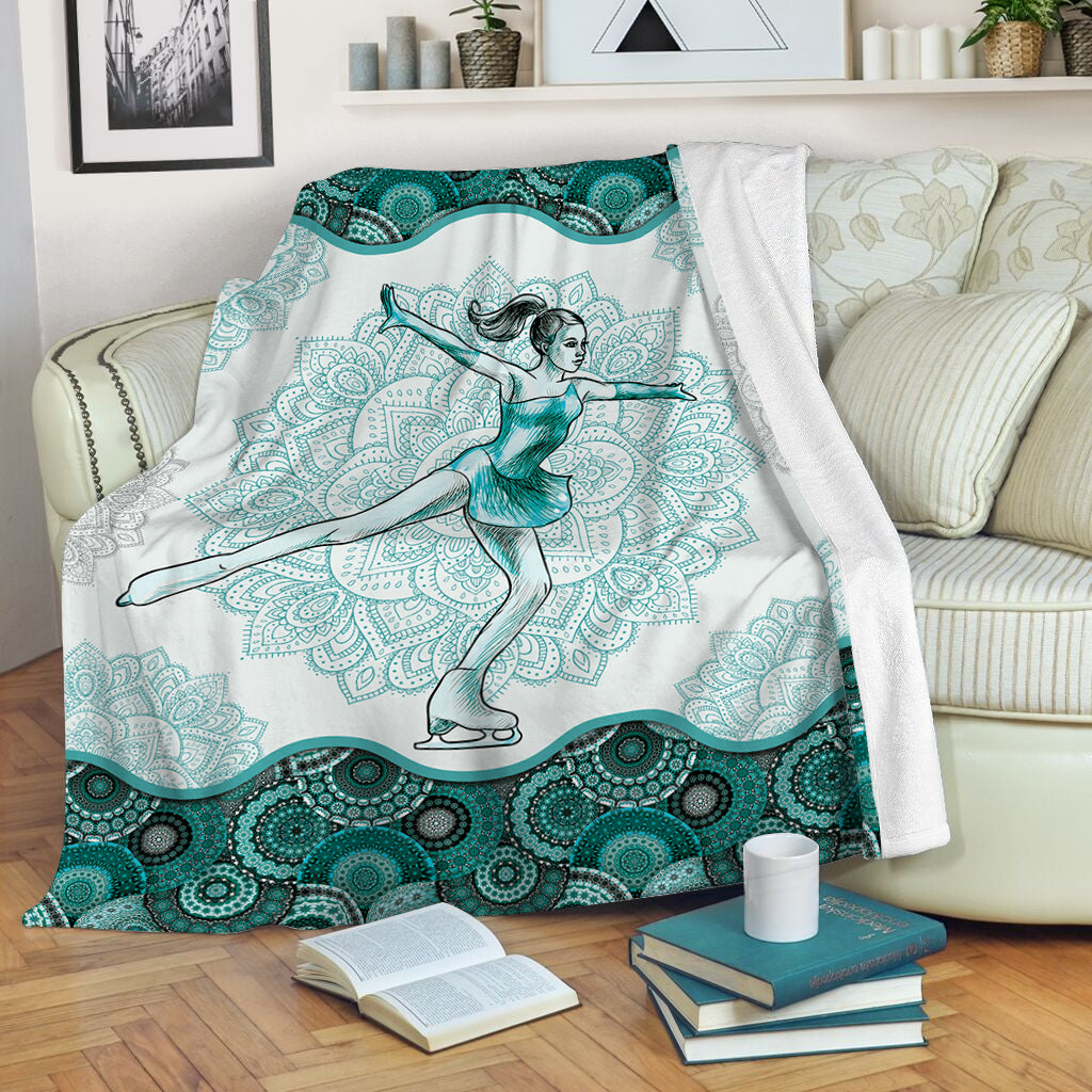 Figure Skating Turquoise Vintage Mandala Fleece Throw Blanket – Throw Blankets For Couch – Soft And Cozy Blanket